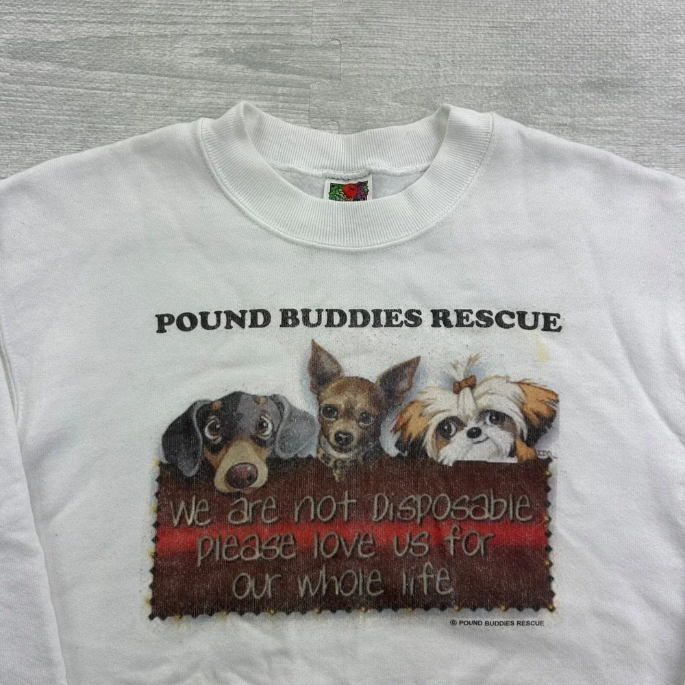 Vintage 90s Pound Buddies Rescue Sweatshirt Size Small‎ White Puppy Dog Crewneck